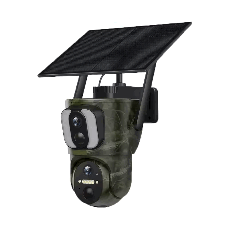 RC-200 4G 4MP Duo 4K Dual Lens Camo Security Camera 360 Ultra Wide View Solar Powered Camera With Auto Tracking